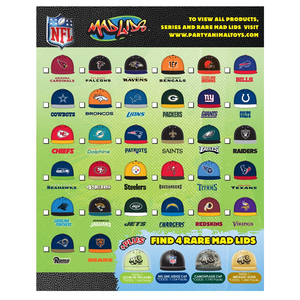 4 Blind Packs, Mad Lids NFL Series 1