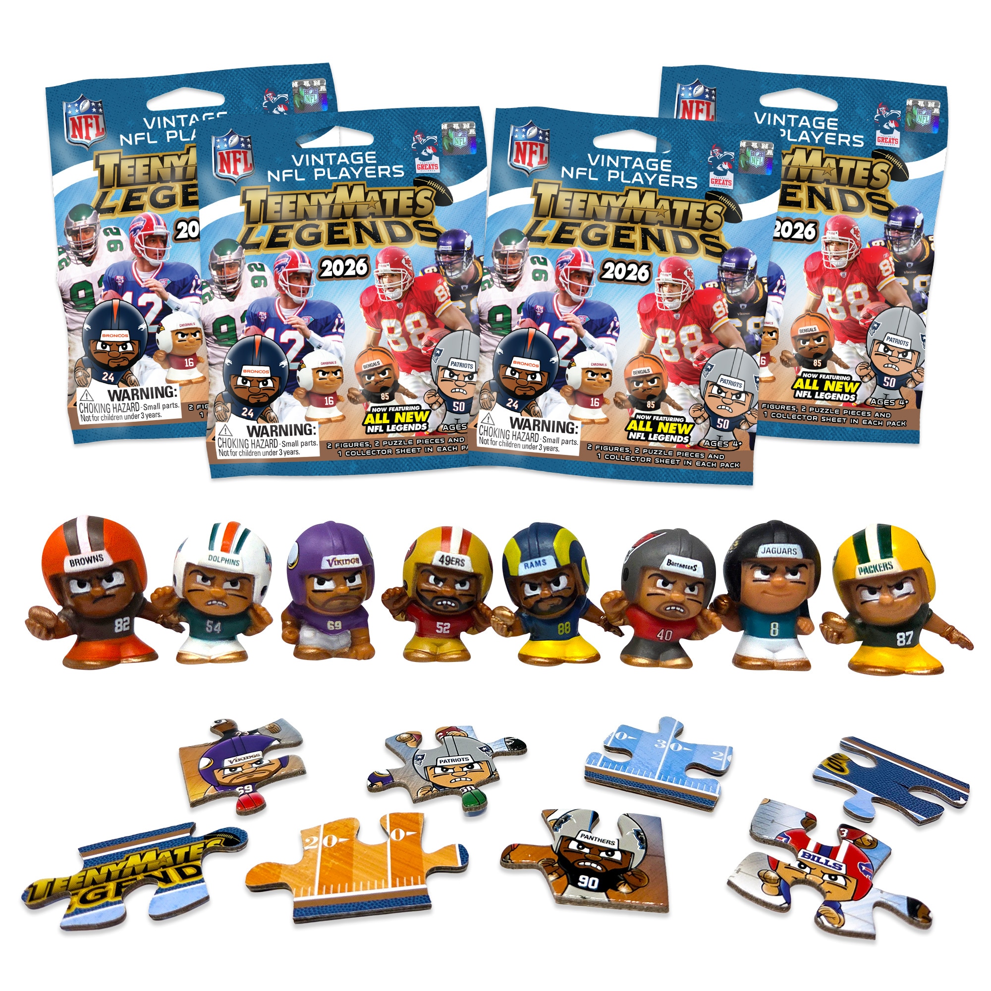 4 Blind Packs, TeenyMates NFL Legends 2025