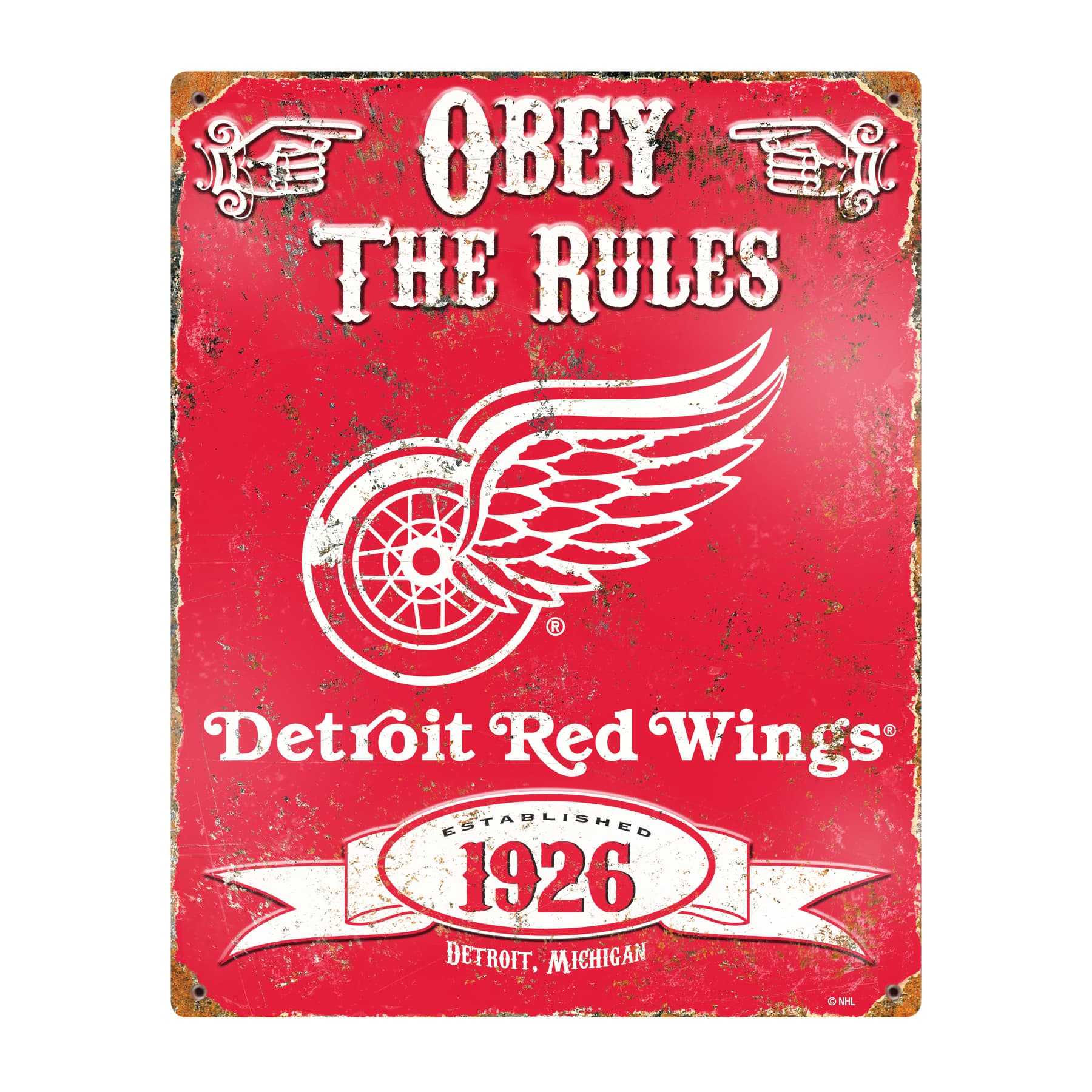 Detroit Red Wings Embossed Metal Sign