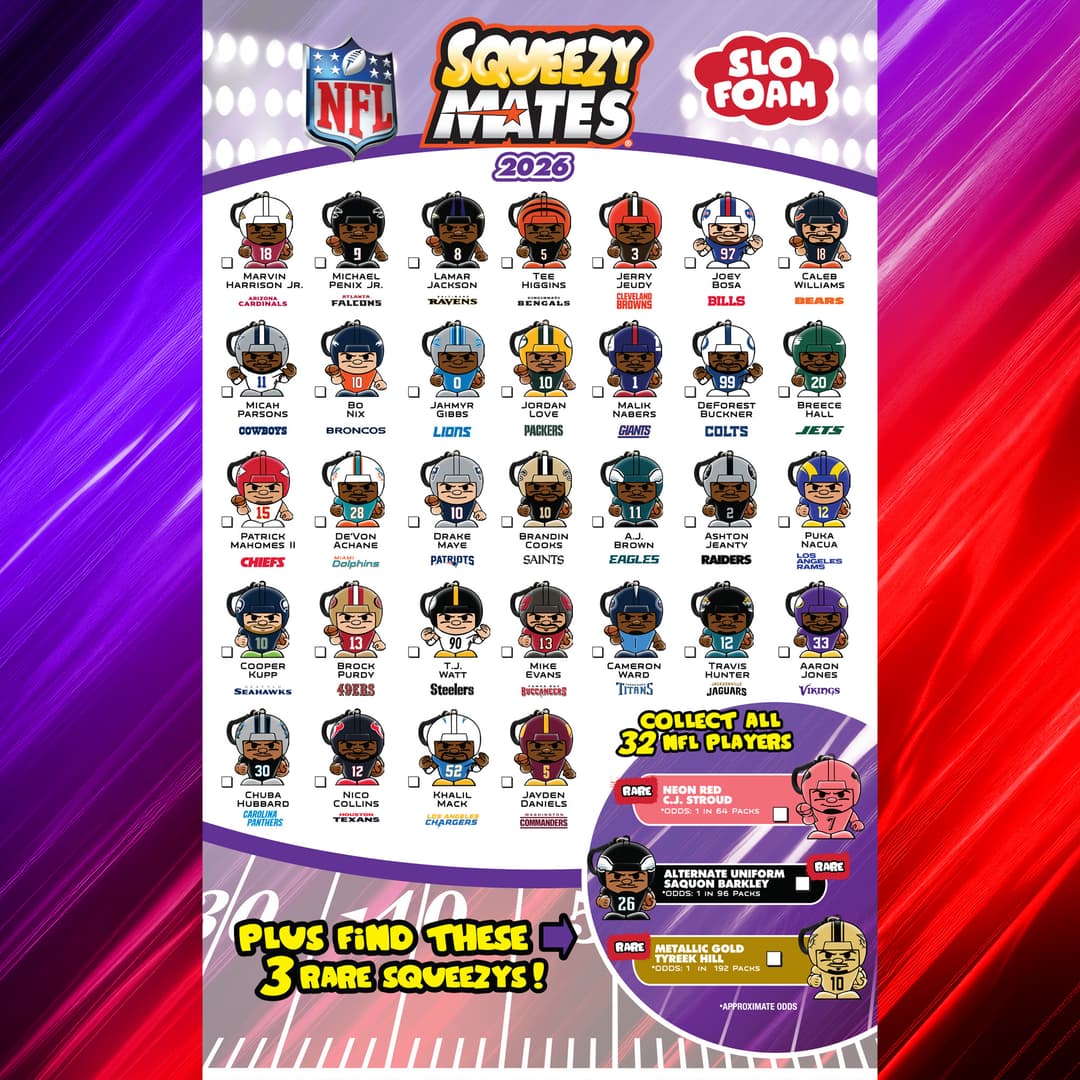 NFL SqueezyMates Rookies Gravity Feed Display 2027 - 24ct